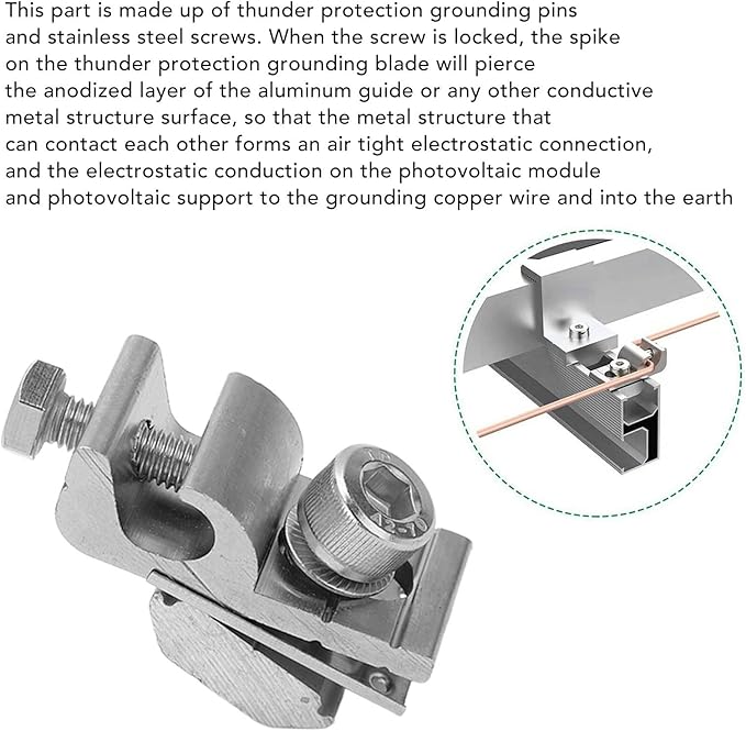 Solar System Grounding Clips, Pack of 10 Solar Panel Mounting System Grounding Clip Lug Bracket Clamps Set Solar Panel Photovoltaic Support Parts for Bare Wire and Pipe