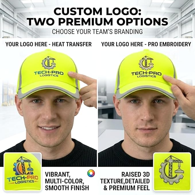 YOWESHOP Reflective Safety Baseball Cap Customize Logo with Removable PE Shell Hi-Vis Safety Work Hat