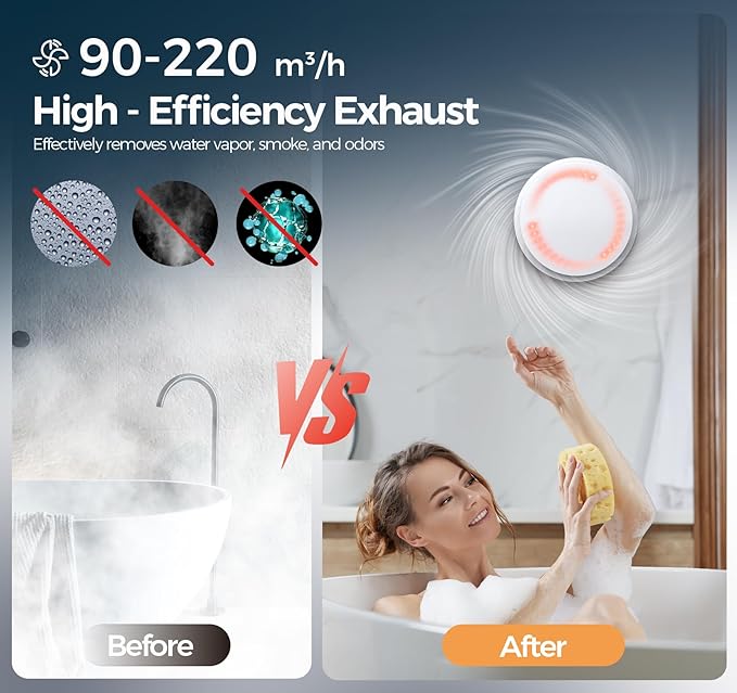 Bathroom Exhaust Fan with Light, 10 RGB Lights Upgraded 2 Way 6 Speed Bathroom Fan with Light & Remote Low Noise DC Motor 3000 RPM Energy Saving Household Ventilation Fans P108A2