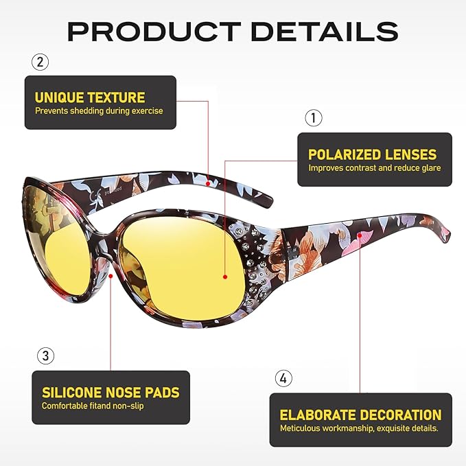 HAOLOTA Night Vision Driving Glasses Women Anti Glare Polarized, Wrap Around Nighttime Safety Glasses UV Protection