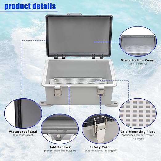MAKERELE Waterproof Junction Box with Clear Cover,IP67 Waterproof Dustproof Universal Project Boxes for Electronics 11.4×7.5×5.5 inch（290×190×140mm）