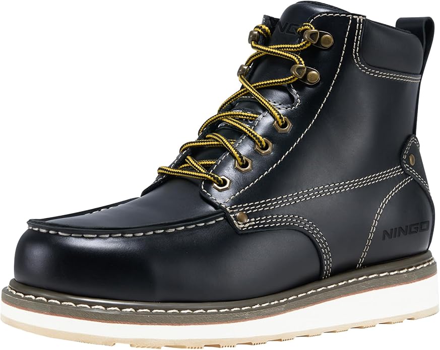 HISEA NINGO Work Boots for Men Steel/Soft Toe Boots,6” Water Resistant Slip Resistant Industrial & Construction Work Shoes, Composite Toe Working Boot