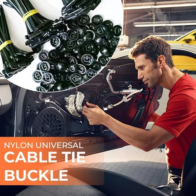 100 pcs Nylon Universal Cable Ties Buckle – Heavy Duty Self-Locking Zip Ties with Pin & Button, UV-Resistant Fasteners for Auto Repair