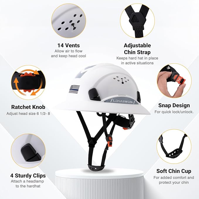 Full Brim Hard Hat Construction OSHA Approved Vented Hard Hat Cascos De Construccion Adjustable Cool Vent Work Safety Helmet for Men and Women