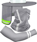 SATINIOR 3 Pcs Sun Hard Hat Neck Protection High Visibility Full Brim Mesh Sun Protection Bandana Headband Arm Sleeves with Reflective Strap for Construction Helmet Hard Hat(Gray)