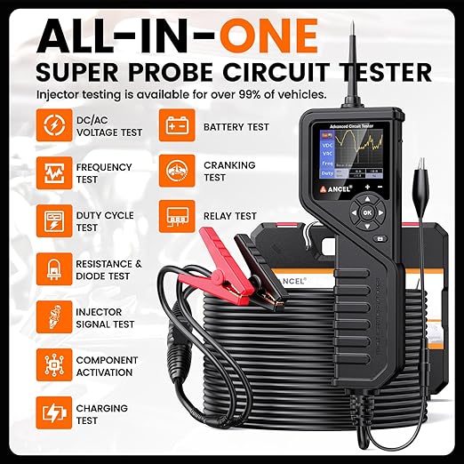 ANCEL PB600 Automotive Power Circuit Probe Tester, 12V/24V Auto Electrical Diagnostic Tool with Oscilloscope, Battery Test, Injector & Relay Tester, Multimeter, Ohmmeters, 30ft Cable