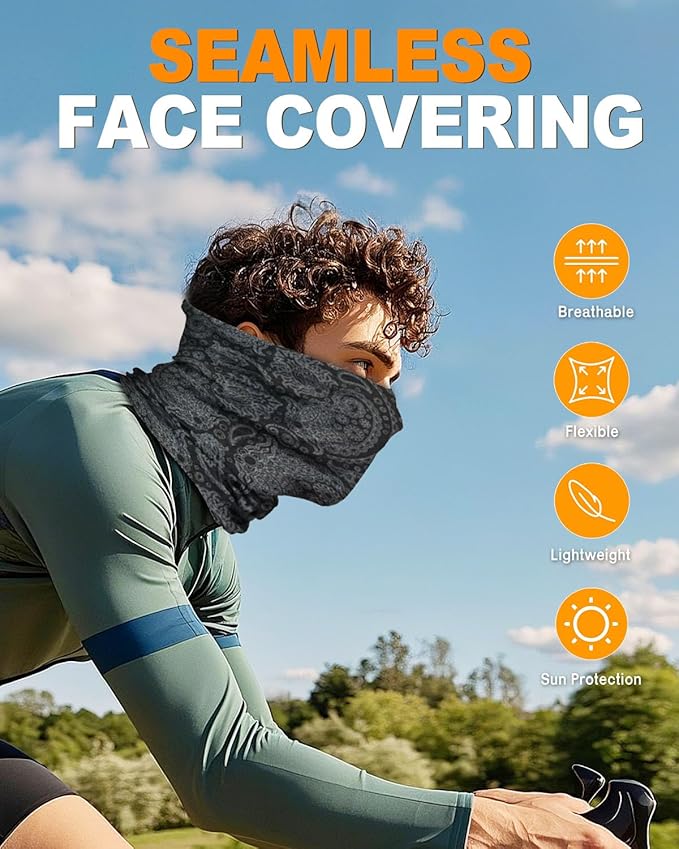 4Pack Neck Gaiter for Men Women Face Cover Mask Head Wrap Balaclava Headwear Bandana Headband Magic Scarf