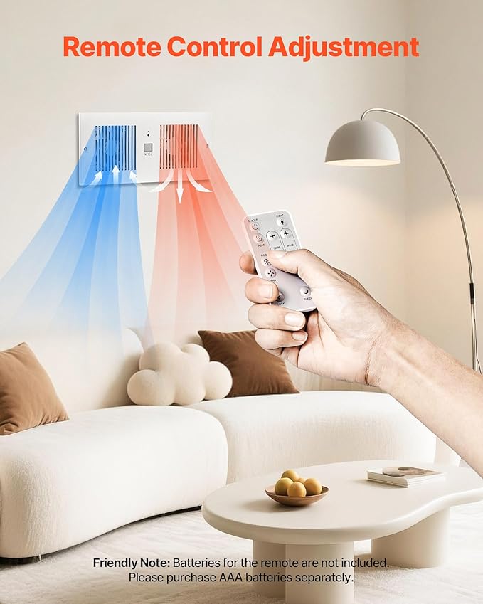 VEVOR Room to Room Fan, Adjustable Dual Airflow Through-the-Wall Fan with Remote & Temperature Control, 300 CFM 10-Speed Ventilation Quiet In-Wall Vent for Living, Laundry Room Indoor
