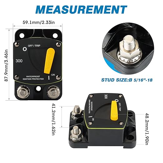 GLOSO Circuit Breaker Switches Manual Reset Waterproof Audio Radio Solar System Boat Truck Marine Automotive Stud 5/16“ Surface Mount 40A