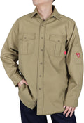 TICOMELA Men’s Mid-Weight FR Welding Shirt, 7.5oz 100% Cotton NFPA 2112 CAT2 – Flame-Resistant Button-Down Work Shirt