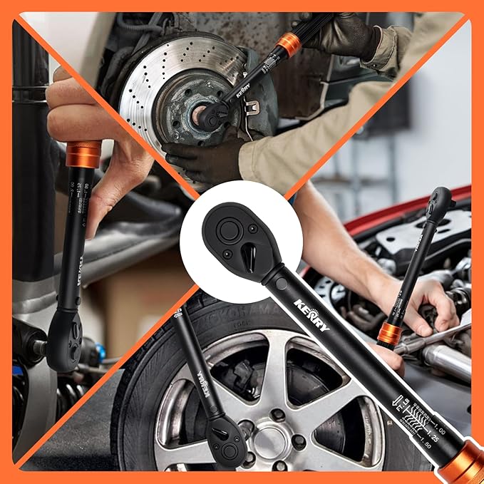 Kerry 1/4 3/8 1/2-Inch 3PCS Drive Click Torque Wrench Set, 3% Accuracy 20-240 in.Lb, 5-45 ft.Lb, 20-160 ft.Lb Dual-Scales Precision Tool, 72 Tooth Dual-Direction Calibrated Torque Tool for Bike, Car