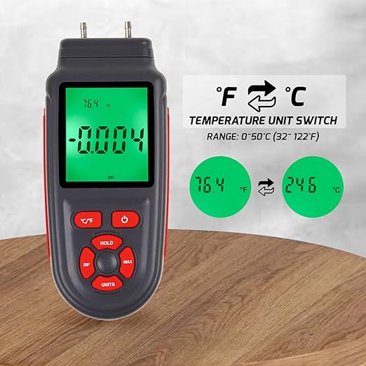 Manometer Gas Pressure Tester Gauges HVAC 12 Selectable Units Digital Differential Dual Air Pressure Meter Handheld Tester