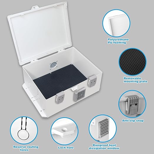 Electrical Junction Box, Outdoor Water Resistant Nema Enclosure, Ventilated ABS Plastic WiFi Project Box with Internal Mounting Panel & Hinged Cover 13" Lx 9.2" Wx 5.6" H