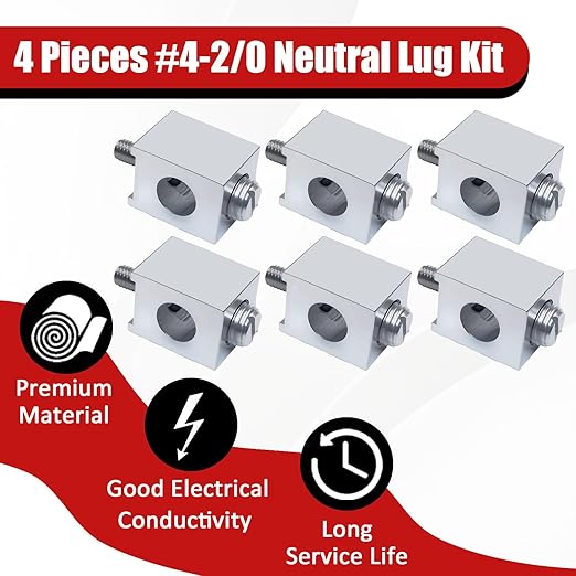6 Pieces #4-2/0 Neutral Lug Kit Circuit Breaker Ground Lugs Aluminum Grounding Lugs Fit for Electrical Connections