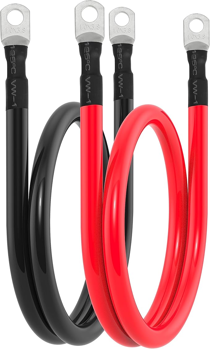 1/0 AWG Battery Cable 1/0AWG Gauge Battery Inverter Cables for Automotive Solar Marine Boat RV Car Motorcycle (1/0 AWG, 3FT, 3/8")