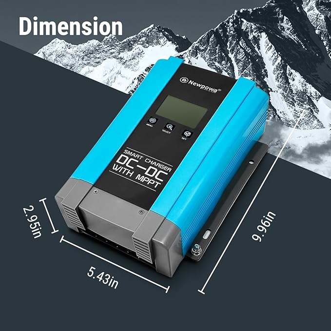Newpowa 12V 50A On-Board DC to DC Battery Charger with MPPT - Safe and Compatible with AGM, Gel, Flooded and Lithium Batteries, Multi-Stage Charging, Works with Solar Panels and Alternators
