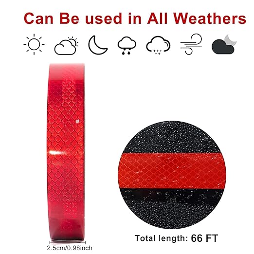 Reflective Tape, Waterproof Self Adhesive Dot Reflective Tape Outdoor Safety Caution Reflector for Trailers, Bikes, Cars（Red, 1 Inch x 115 Feet）