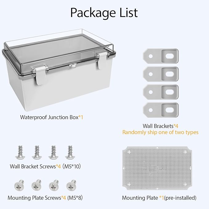 ABS Plastic Dustproof Waterproof IP65 Junction Box Hinged Shell Universal Electrical Project Enclosure Gray, with PC Transparent Clear Cover 11.4 x 7.5 x 5.5inch(290 x190 x140mm)