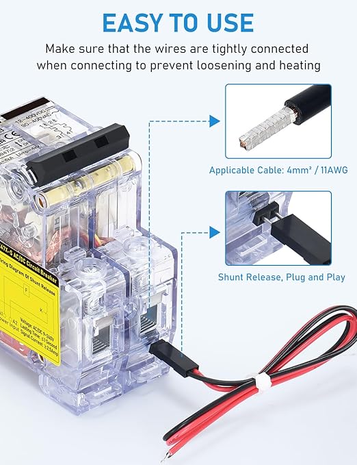 DIHOOL 30A DC Circuit Breaker with Remote Control, 12V-400V DC & 90-400V AC, 2 Pole Miniature Circuit Breaker, DIN Rail Mount Disconnect Switch