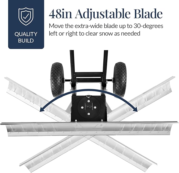 Best Choice Products 48in Heavy-Duty 2-Wheel Snow Pusher Hand Plow for Snow Removal w/Wheels, Adjustable Handle, Blade Angle - Silver