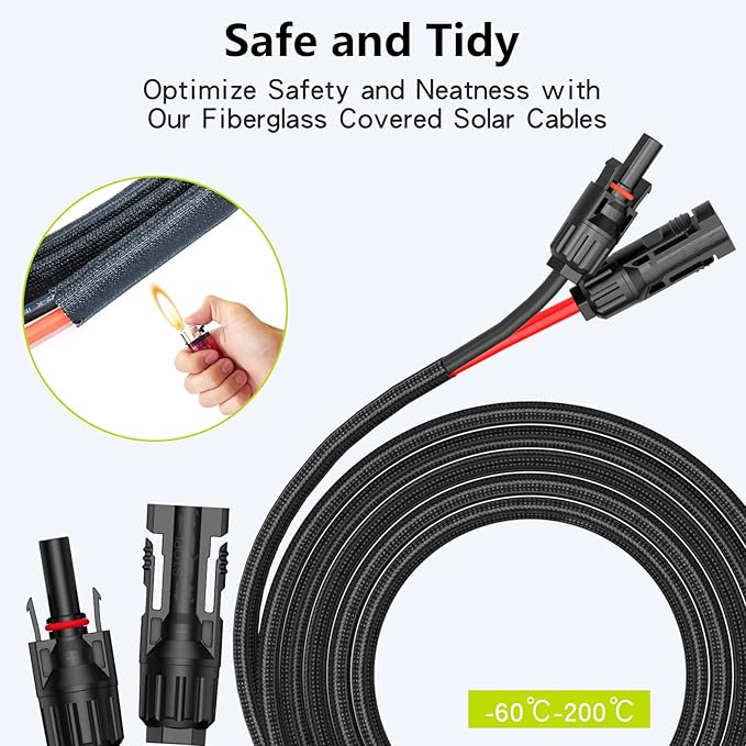 20Ft 10AWG Solar Cable Extension with Protection Cover, Solar Wire with Tool-Free Solar Connectors, IP68 Waterproof PV Cable, Solar Panel Extension Cable 10Gauge for Home Boat RV Solar Panels(20ft)