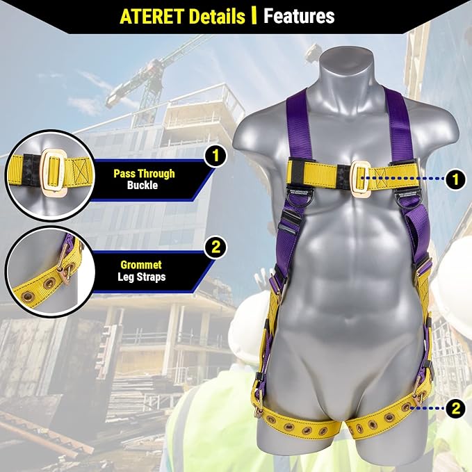 Palmer Safety Construction Harness 5 Point Adjustment, Back D-Ring, Grommet Legs, Multiple Styles I OSHA ANSI Compliant