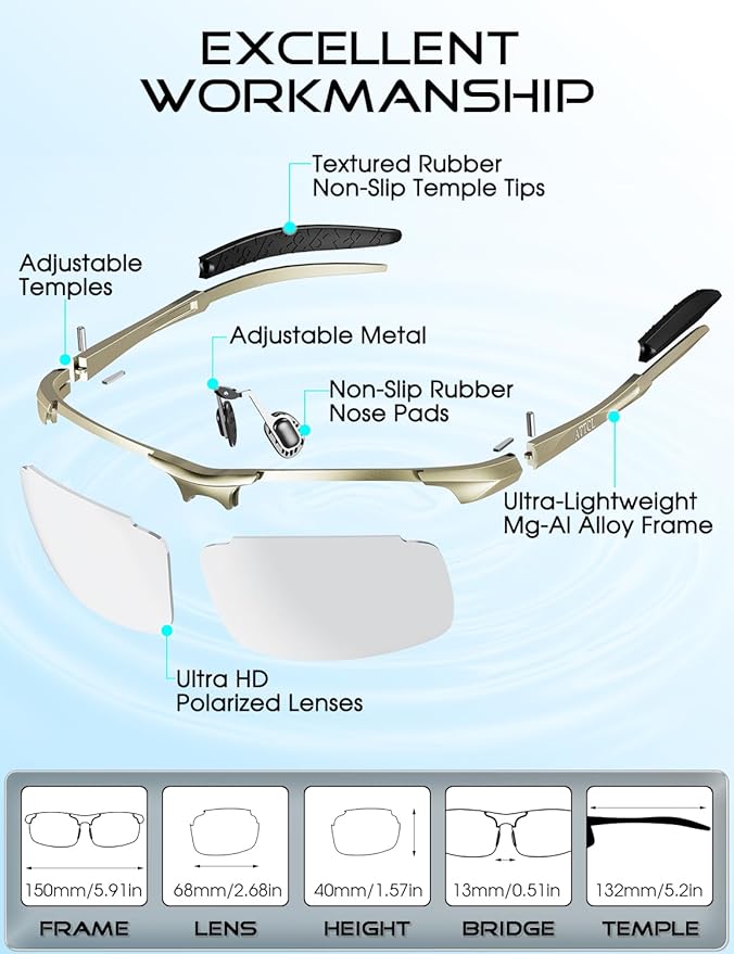 ATTCL Polarized Sunglasses Men Sports: UV Protection Anti Glare Wrap Around Lightweight Metal Driving Fishing Golf Running