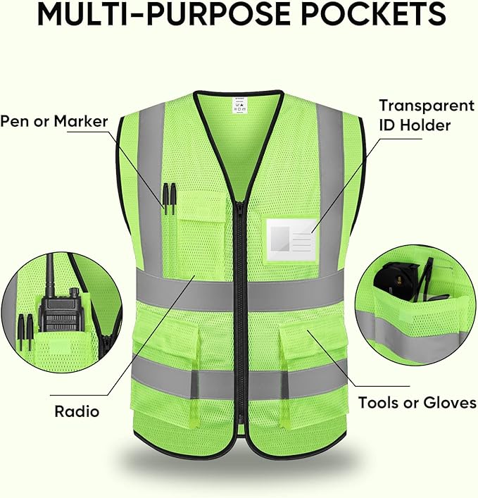 TICONN Reflective Safety Vest High Visibility Class II Mesh Vest for Women & Men Meets ANSI Standards