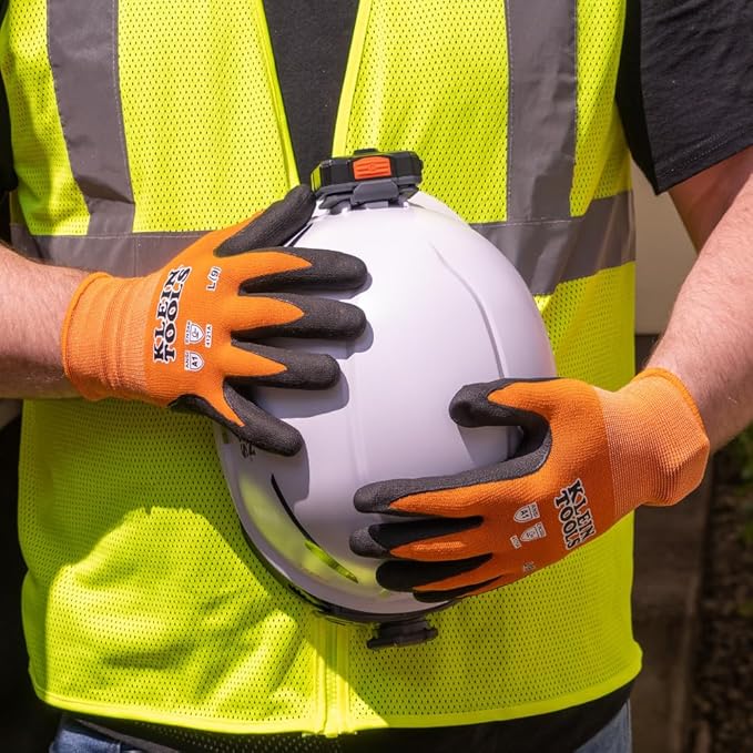 Klein Tools 60823 Work Gloves, Knit Dipped Cut Resistant ANSI A1 Nitrile Coated Gloves, Nylon-Spandex, Touchscreen Capable, 2XL, 2-Pair