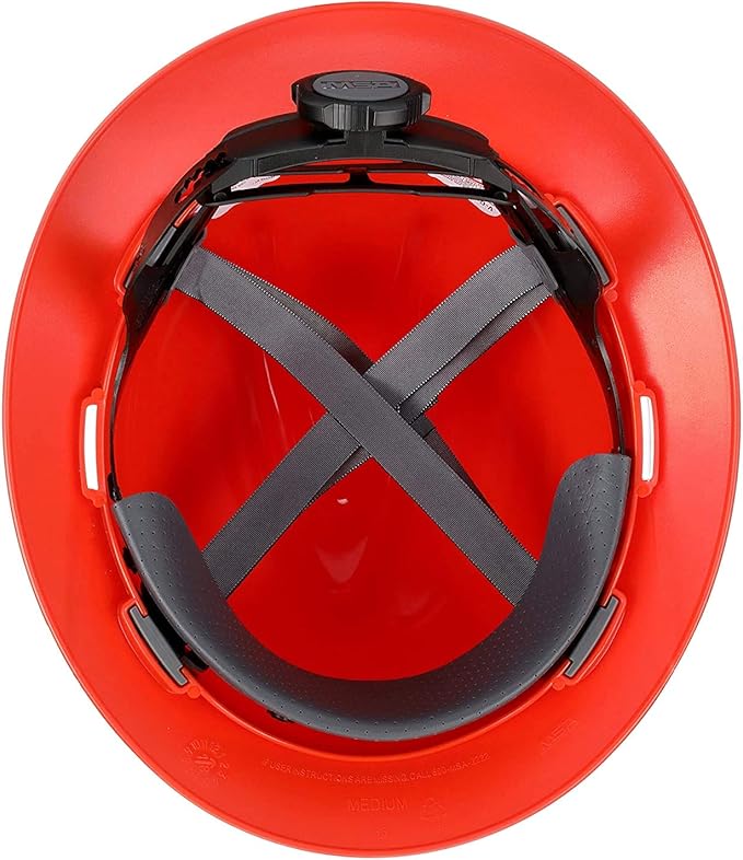MSA V-Gard Full-Brim Hard Hat with Suspension - Polyethylene Shell, Superior Impact Protection and Self Adjusting Crown Straps - Standard Size Hard Hat