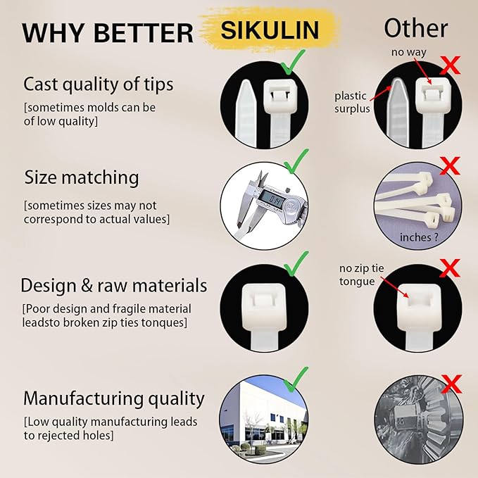 Zip Ties, White Zip Ties Assorted Sizes 4+6+8+12 Inch, 400 Pack, White Cable Ties, Zipties Clear, UV Resistant Wire Ties, Plastic Ties, Clear Zip Tie, SiKuLin