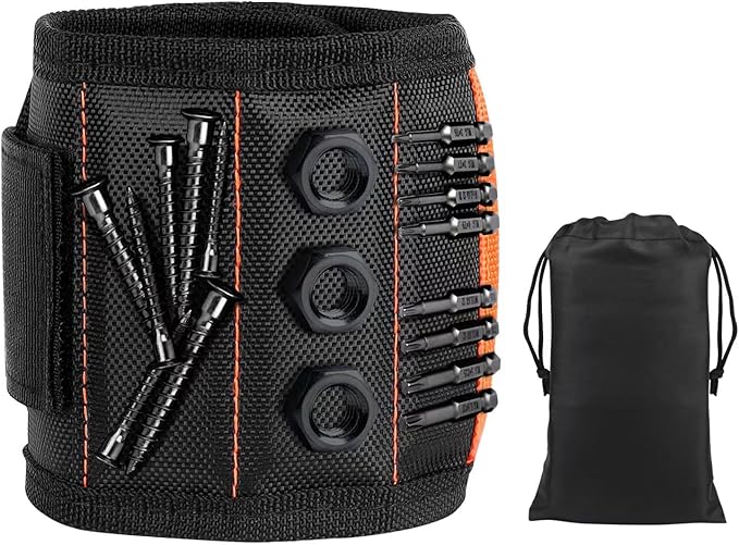 Magnetic Wristband with 15 Strong Magnets for Holding Screws, Nails, Drill Bits, Perfect Tool Gift for Dad, Husband, Handyman or Handywoman, Unique Stocking Stuffers for Men