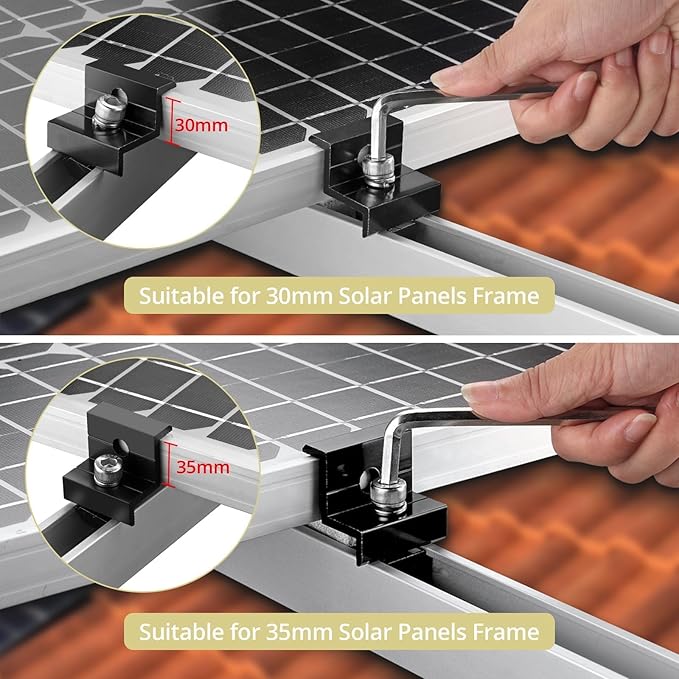 Anbte 6Pcs Solar Panel Bracket Kit, Aluminium Solar Panel Roof Mounting Kit 7.87" Mounting Rail 30mm/35mm Solar Panel Mounting Brackets for Metal Roof, Tin Roof, Flat Roof, Sheet Roof