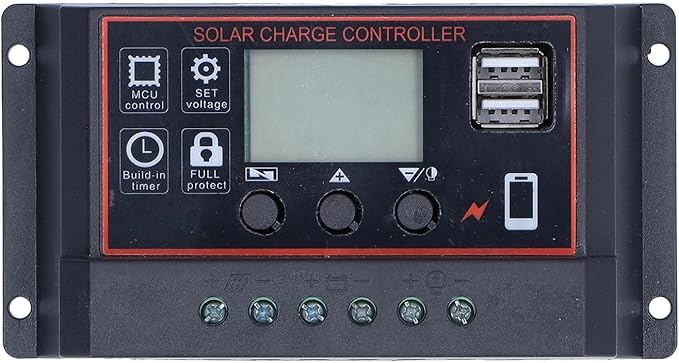 Walfront Smart Controller 3A USB Solar Battery Panel Charging Device Solar Battery Regulator with LCD Display 12V/24V(30A), Solar Controller