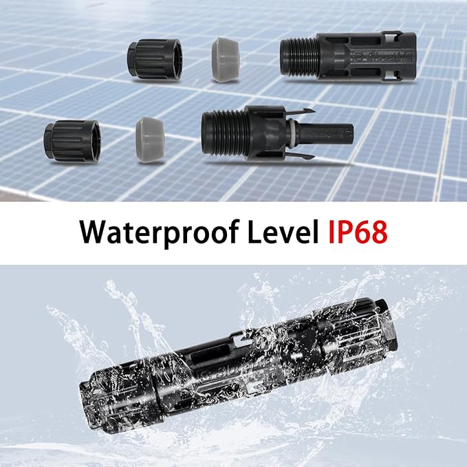8AWG Solar Connectors IP68 Waterproof 1500V 70A Solid Tinned Copper Terminal Black 5 Pairs for Solar PV Panel Cable(10mm²)