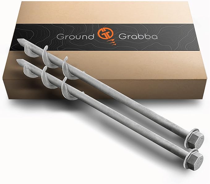 GROUNDGRABBA Screw in Tent Stake for Sand and Loose Ground | Premium Drill Driven Ground Anchor Earth Screws | Sand Screw Anchor | 2X GroundGrabba Pro 1 Stakes