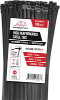 14-inch Black Zip Ties Heavy Duty UV Resistant Nylon Cable Ties, 50lb Tensile Strength, 100-Pack - Durable Wire Ties, Heavy Duty Tie Straps Indoor and Outdoor Cable Management Solution by ARMOUR TIES