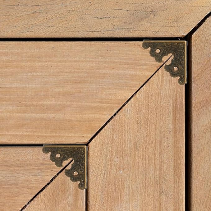 8 Pcs Bronze Decorative Table Corner Protectors, Vintage Corner Protectors for Furniture Vintage Covers Triangle Antique Bronze Metal Corners Protector with Screws for Jewelry Wooden Box Desk