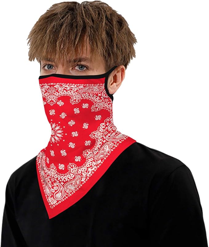 YAYOUREL Neck Gaiter Face Mask Bandanas for Men Women UV Face Scarf Cover Ear Loop Hole Facemask for Fishing Running Cycling