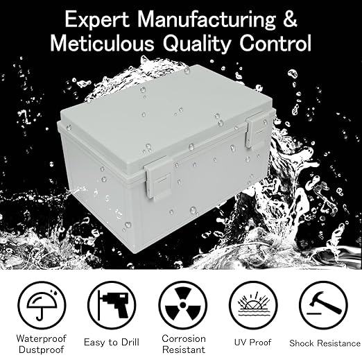 IP65 Waterproof Electrical Box Outdoor ABS Plastic Junction Box Project Box for Electronics Hinged Shell Enclosure with Mounting Plate, Wall Brackets, Cable Glands 11.8" x 7.9" x 6.3"