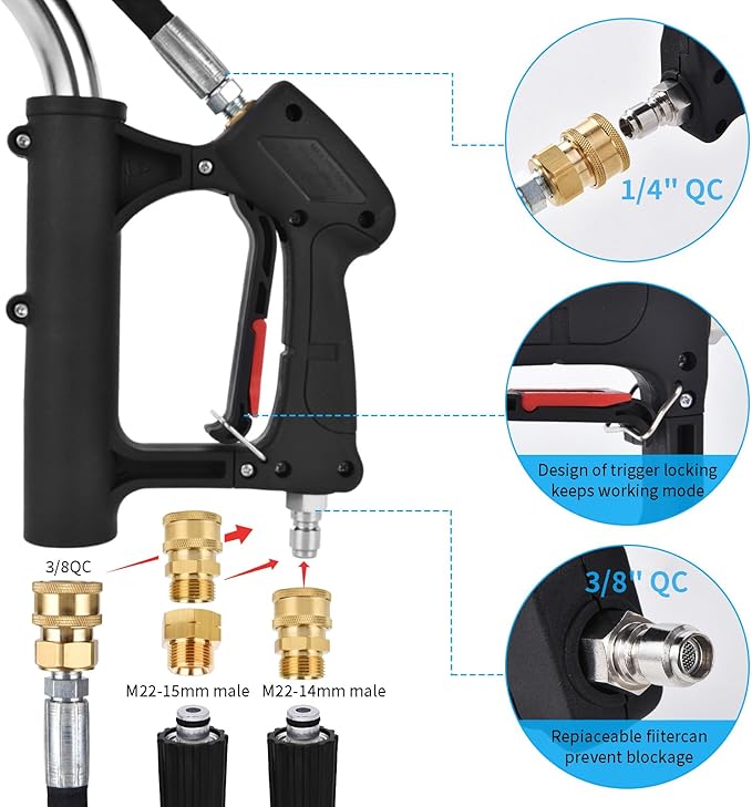 24FT Telescoping Pressure Washer Extension Wand, Power Washer Extension Wand, Solar Panel Cleaner Pole with Turbo Nozzle, Brush Head, 7 Nozzle Tips, 3 Adapters & Harness