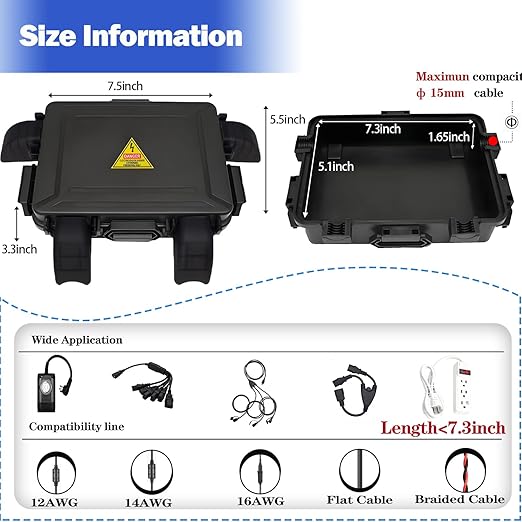 Small Outdoor Electrical Box,Waterproof Extension Cord Cover(Inner 7.3 * 5.1 * 1.6 inch) Weatherproof Connection Box w/4 Cable Entry Protect for Plug,Connector,Festive Light (2 PCS, Black)