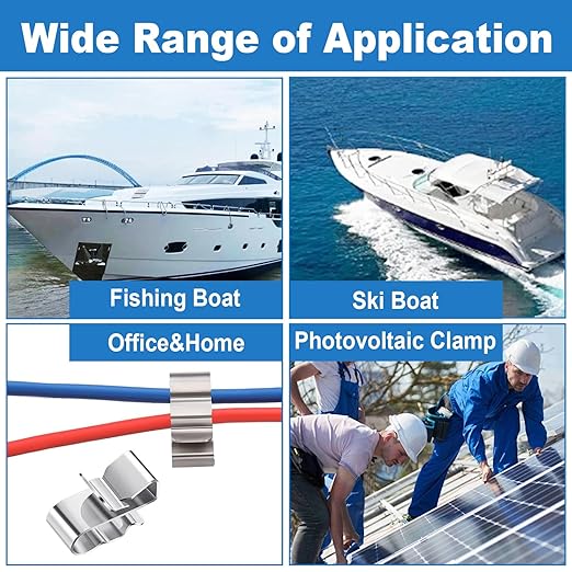 altivox Trailer Frame Wire Clips, 304 Stainless Steel Clips 200 Pcs Metal Cable Clips Double Wire Trailer Wire Clips Wire Clamps for PV Wiring Boat Cable, Boat Trailer