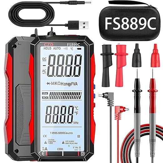 2026 Upgraded Smart USB Rechargeable Digital Multimeter, FS899L Multimeter, Auto Digital Display Tester, Measures Voltage Current Resistance Diodes Continuity Duty-Cycle Capacitance Temperature