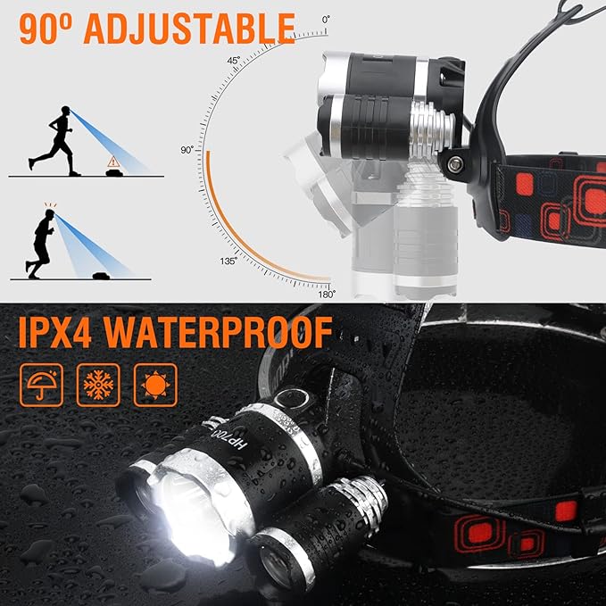BORUIT LED Rechargeable Headlamp,Super Bright Head Lamp Flashlight,Battery Powered 4 Modes IPX4 Waterproof Headlamps for Adults Kids Outdoor Hunting Hiking Camping Fishing Running