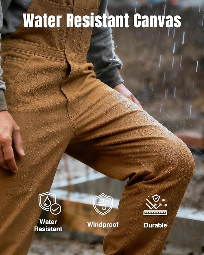 HISEA Men's Insulated Bib Overalls, Winter Water Resistant Duck Canvas Overall, Loose Fit Utility Workwear for Cold Weather