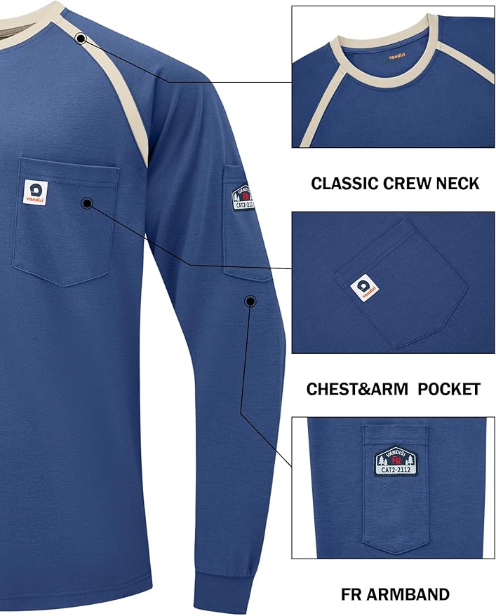 FR Shirts for Men 100% Cotton 5.5oz Lightweight NFPA2112/CAT2 Flame Resistant Shirts for Men Long Sleeve