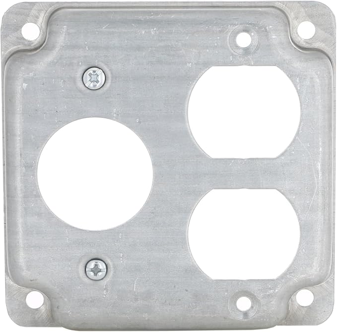 4 in. Square Cover, Exposed Work, Duplex/1.406 in. Dia. Receptacle