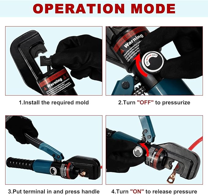 Hydraulic Crimping Tool and Cable Cutter, 12 AWG to 00 (2/0), 10 Tons Electrical Terminal Cable Wire Tool Kit with 9 Die Sets