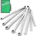 SWANLAKE GARDEN TOOLS 8-Piece Extra Long Double Box-End Wrench Set, Premium 12-Point Metric 8–24 mm, CR-V Steel, 15° Offset, Off-Corner Loading, with Tool Roll Bag